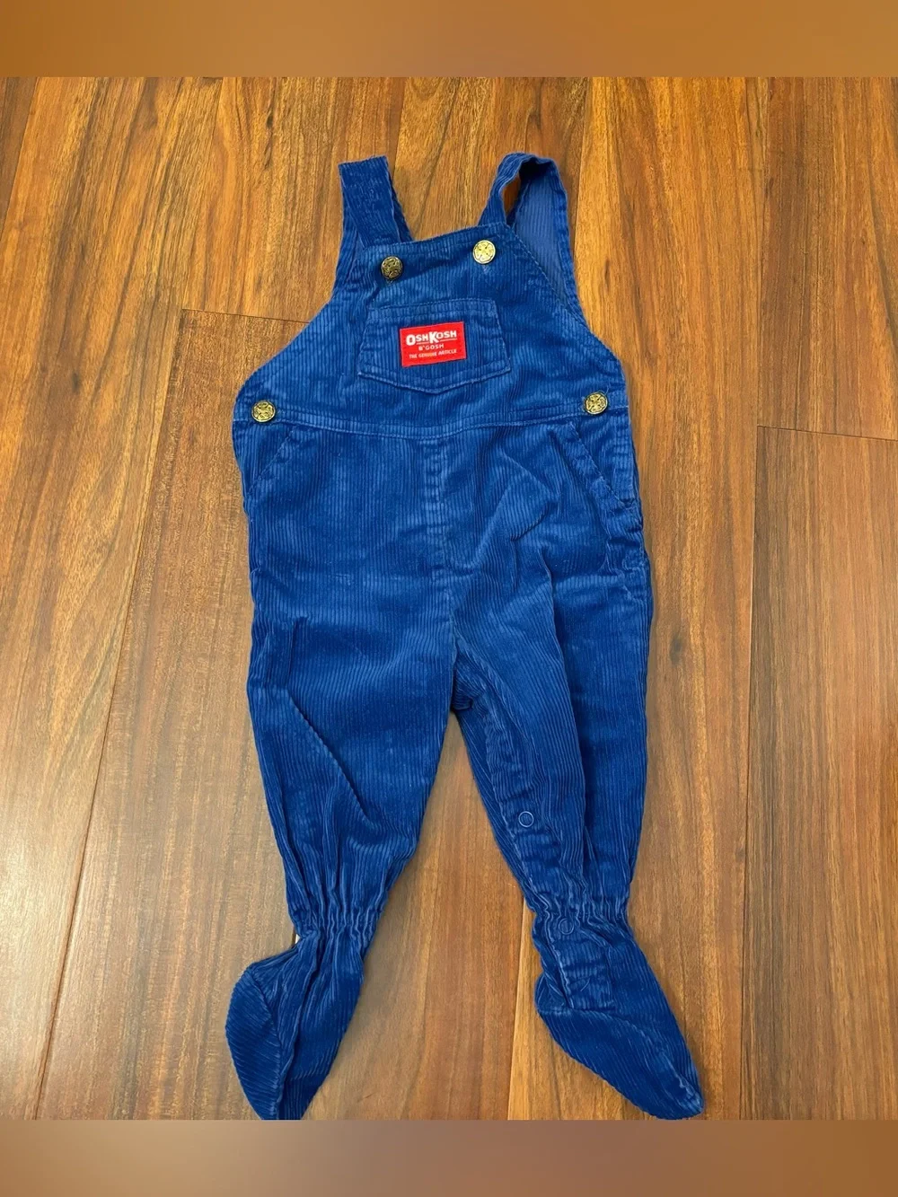 Osh Kosh B’Gosh Vintage Blue Corduroy Footed Bib Overalls